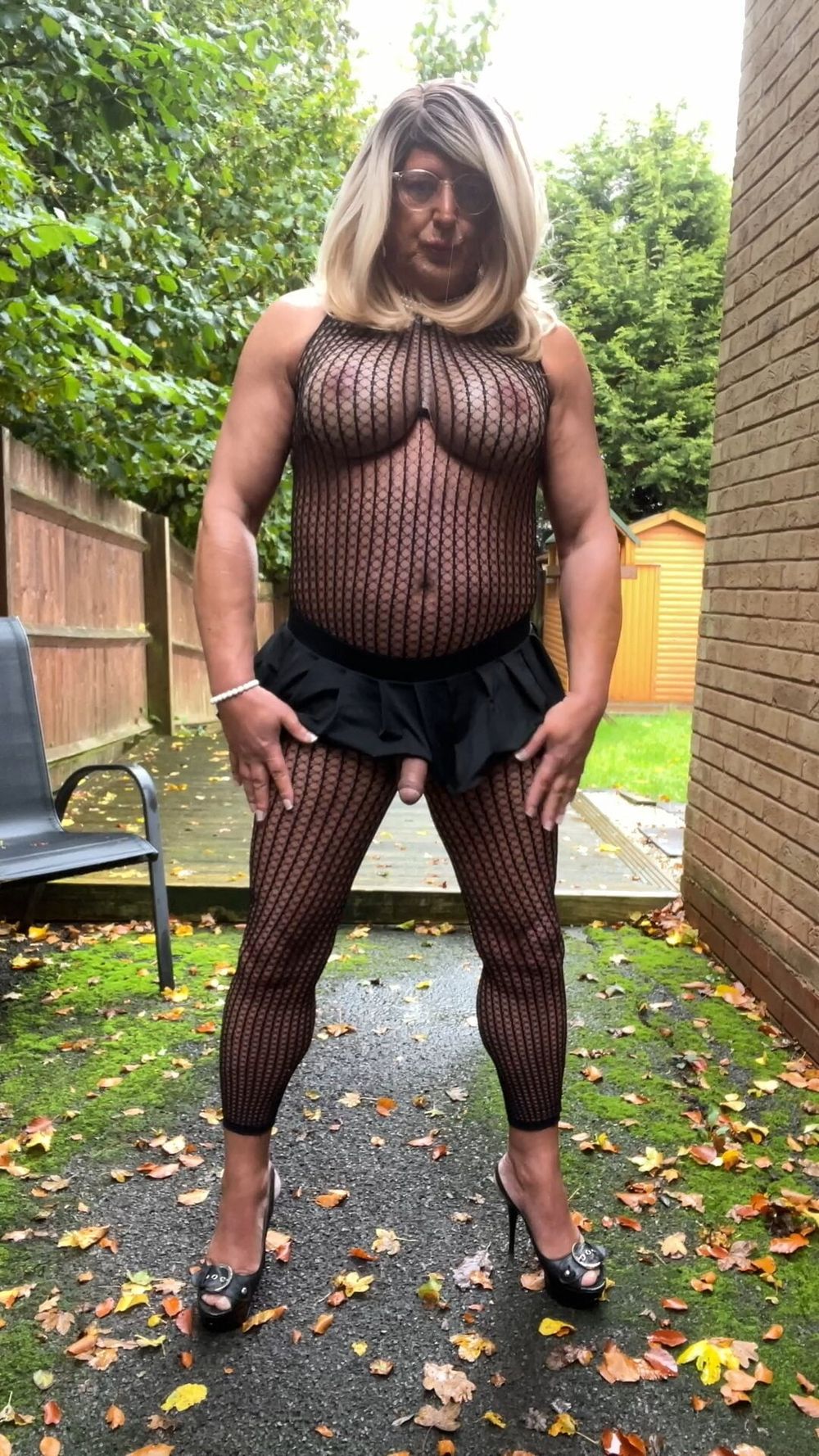 Crossdresser kellycd2022 in black fishnet catsuit and heels  #6