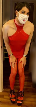 red halterneck mini dress         