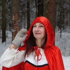 Little Red Riding Hood on a forest path