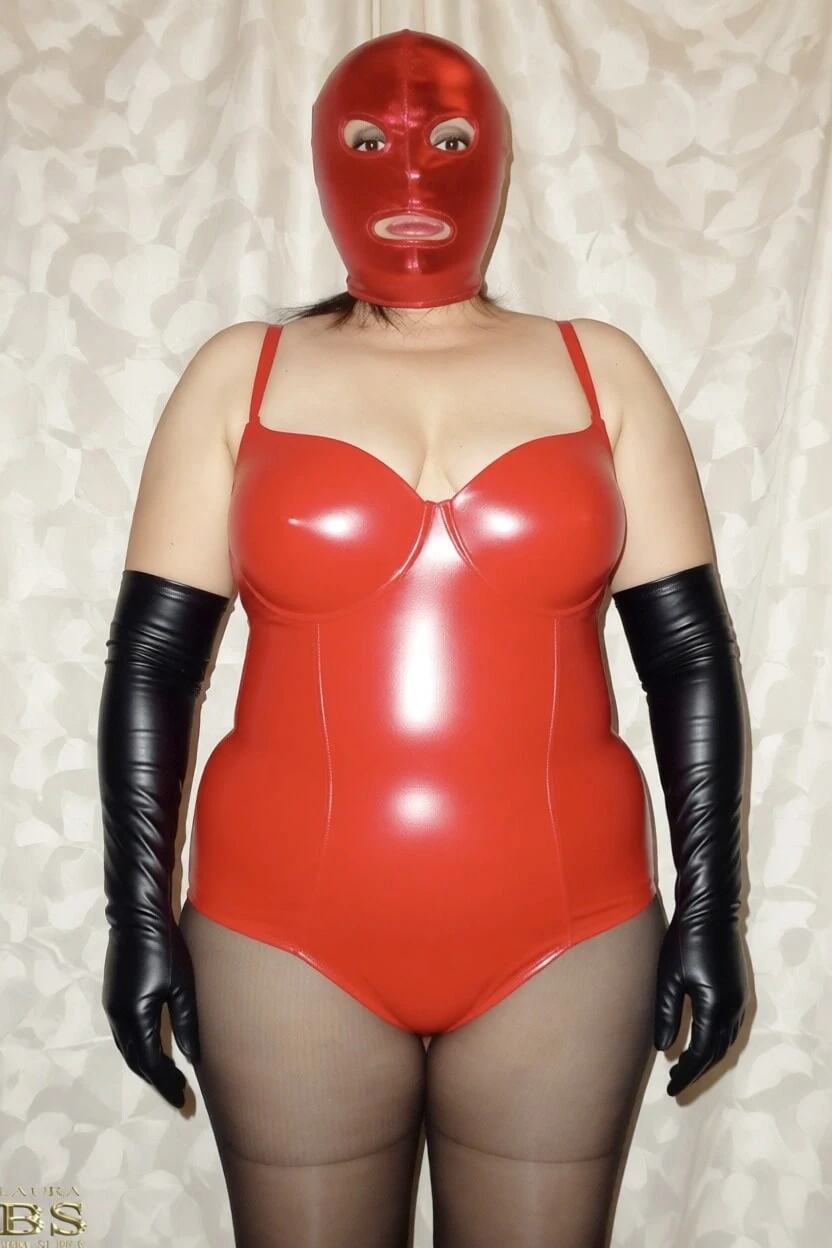 穿着红色乳胶服的Laura