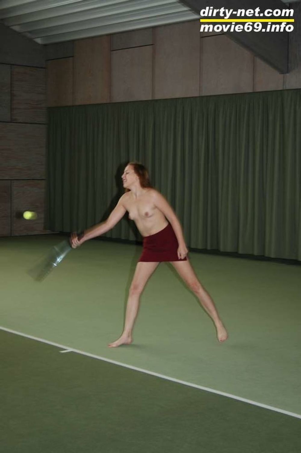 Nathalie plays naked tennis in a tennis hall #8