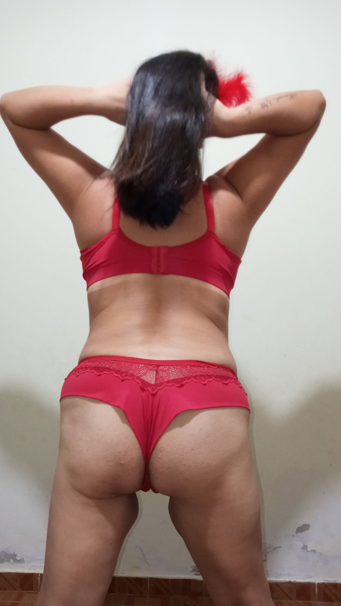 MY VERY SEXY AND HOT RED LINGERIE VERY WET #4
