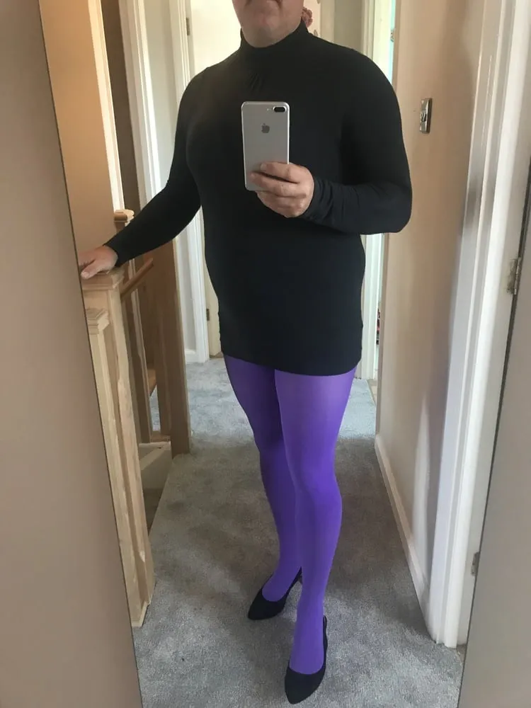 Wearing Purple tights pantyhose