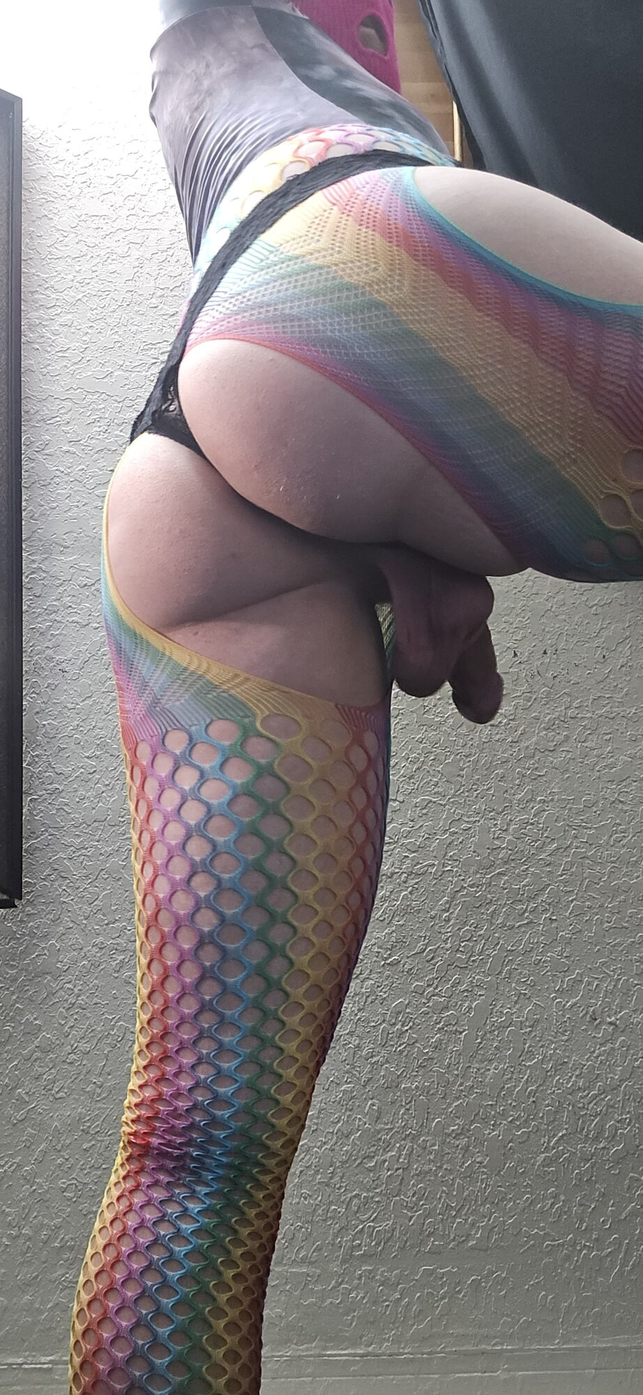 Sissy ass in rainbow fishnets #20