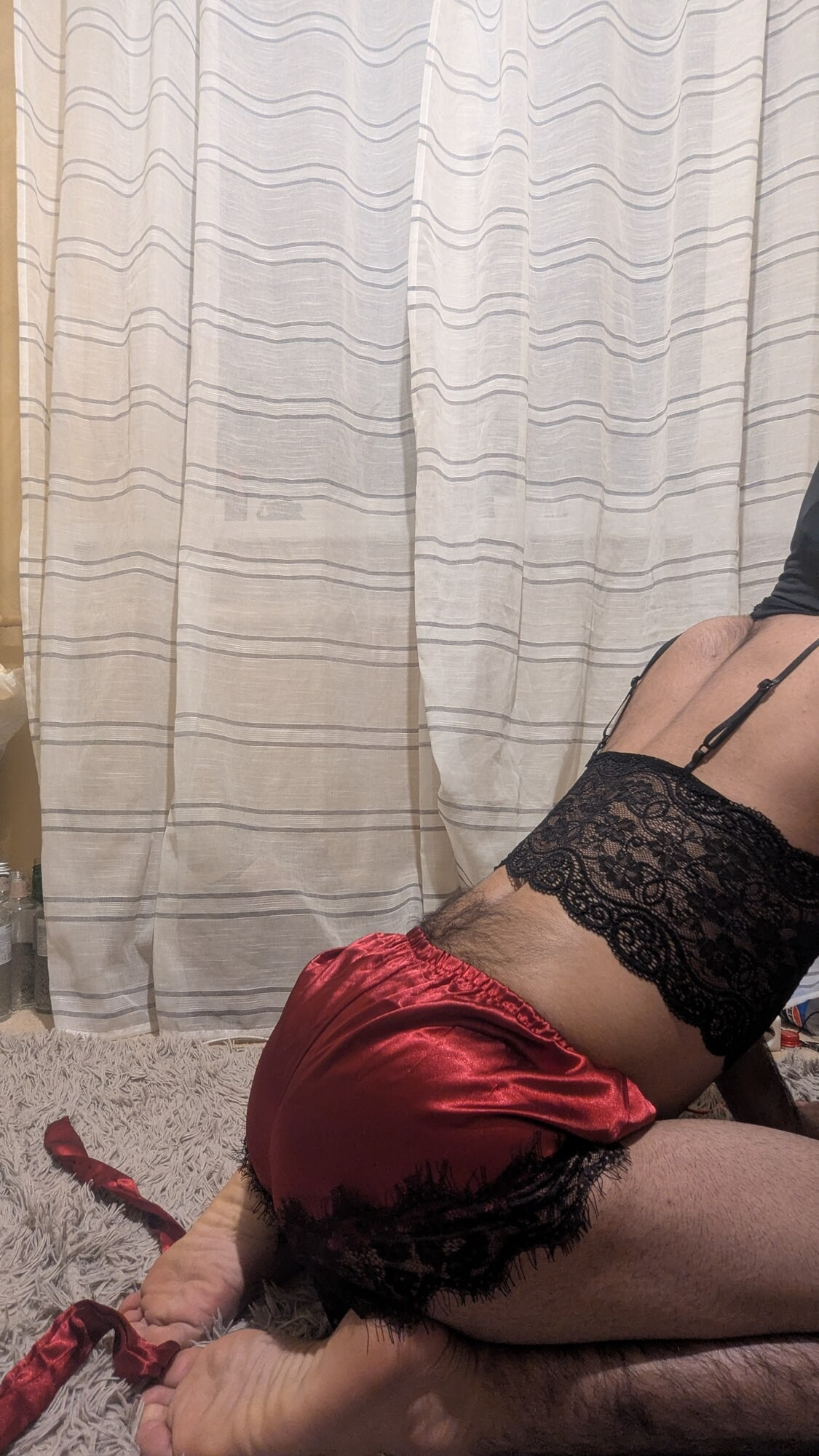 Big ass beautiful sissy showing his midnight night suit