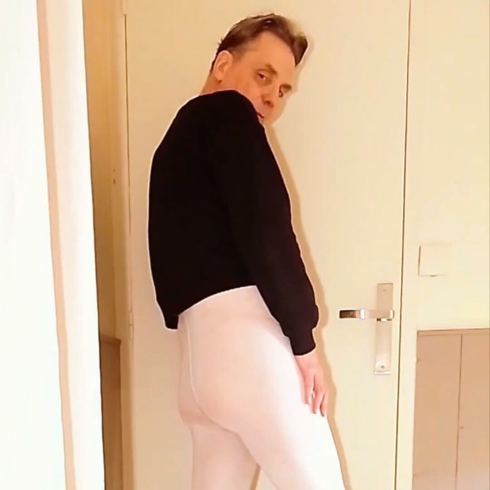 Slutty and horny in white open pantyhose #4