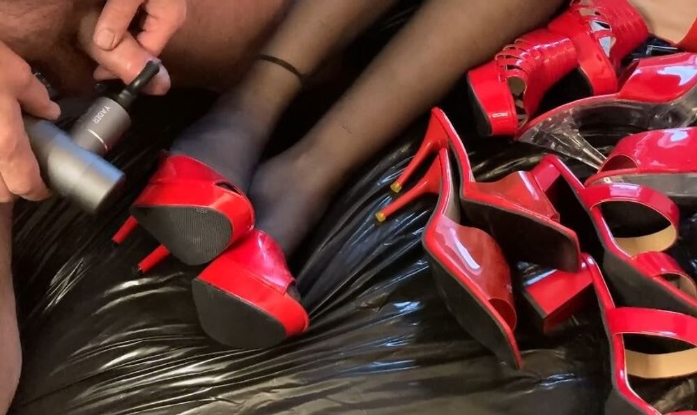 Red Mules and Nylon Feet #30