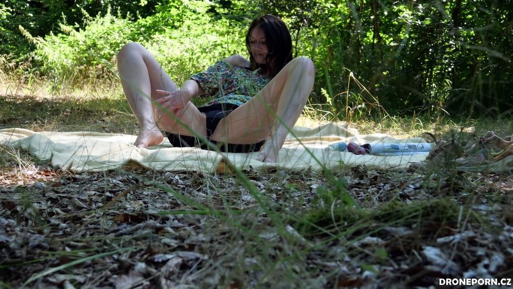 Sexy brunet girl masturbating in the forest #11