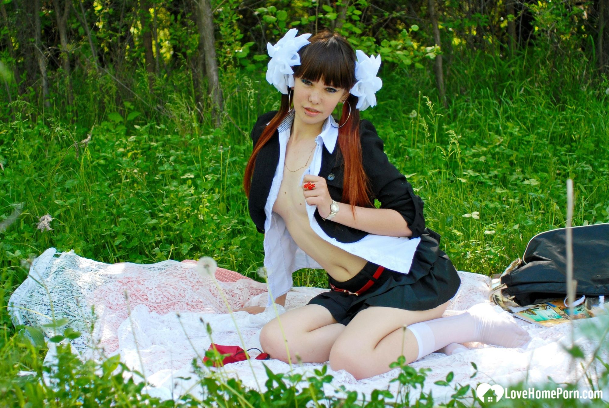 Schoolgirl turns a picnic into a teasing session #9