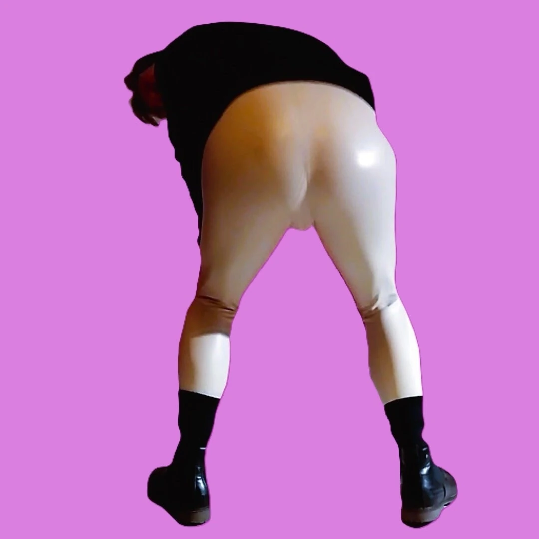 Handjob through white vinyl leggings (pink version)