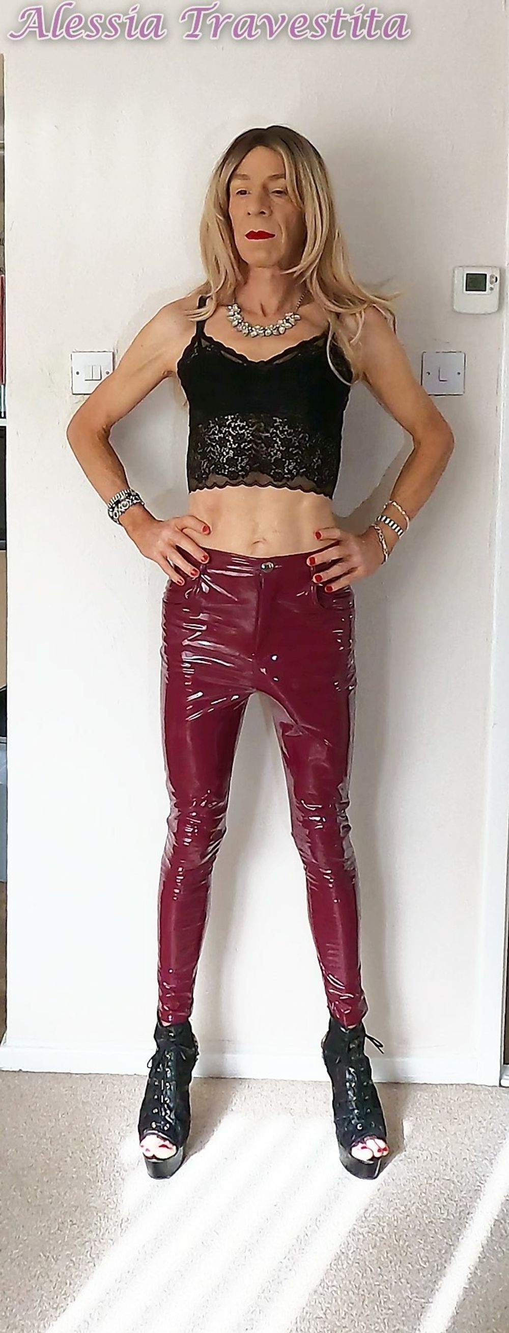 76 Alessia Travestita in Burgundy PVC Jeans #59