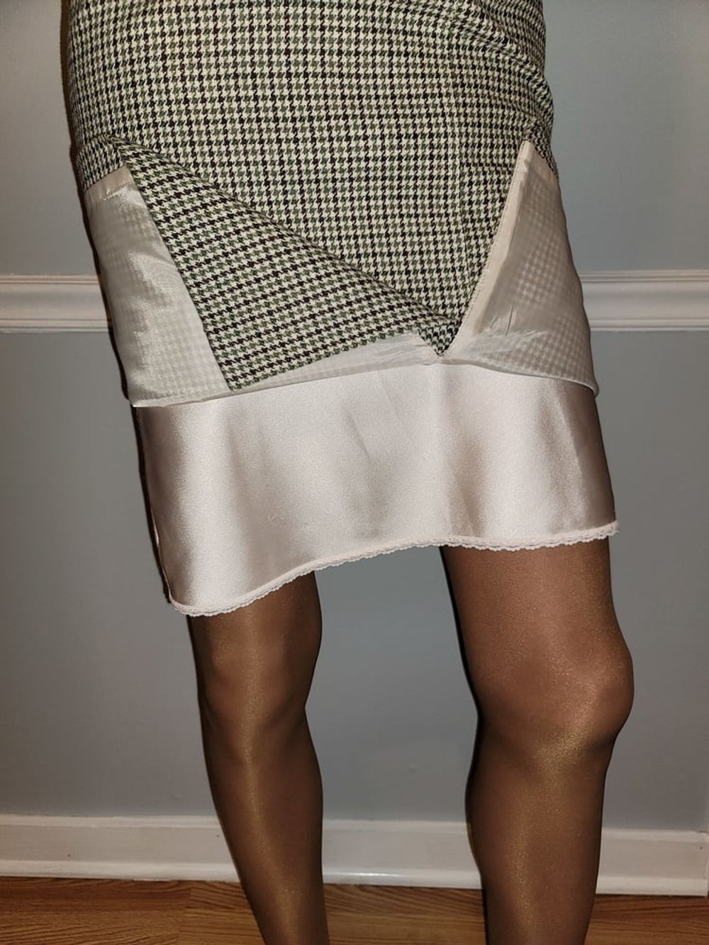 Lined tweed skirt with white silky half slip #30