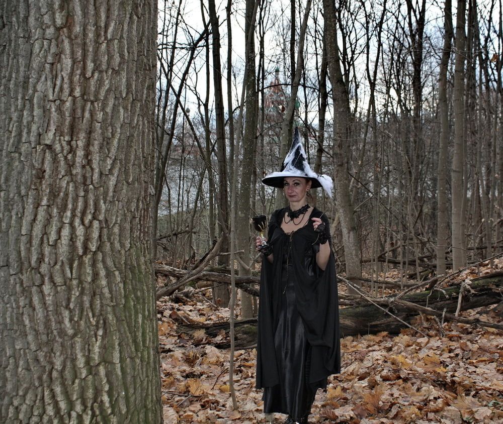 Witch with broom in forest #7