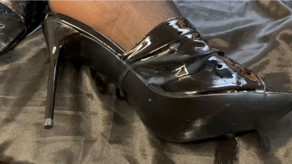 Cum on Black High Heel Mules #14