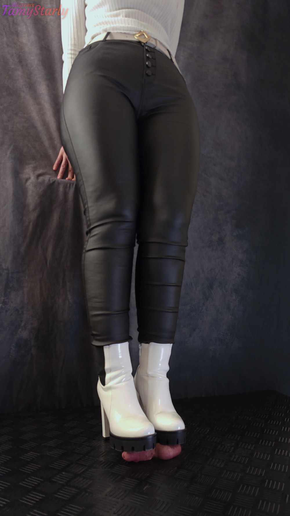 White Tank Boots Made for the Best Cock and Balls Damage #10