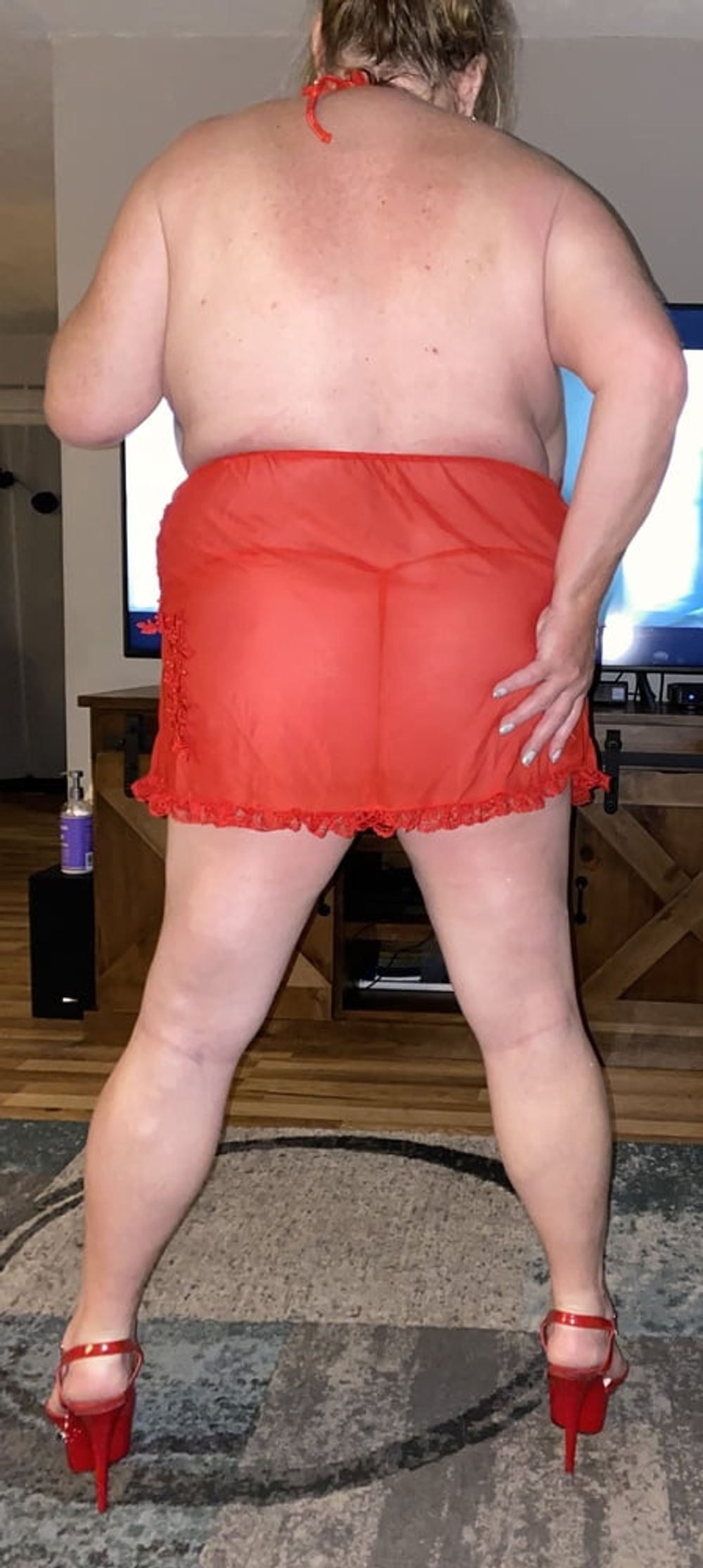 Slutty BBW wife in red lingerie #30