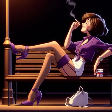 purple stockings smoking         