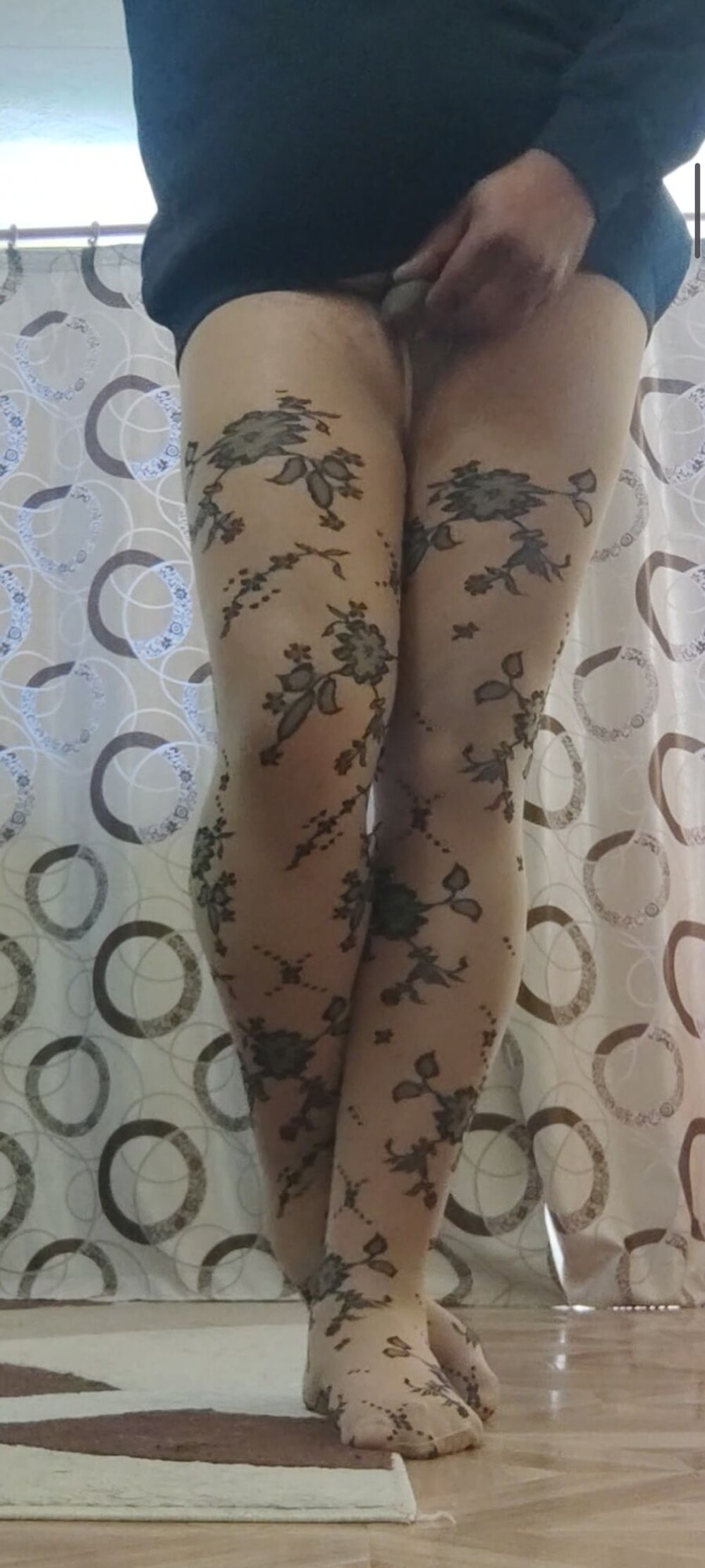 Patterned pantyhose cock masturbation #4