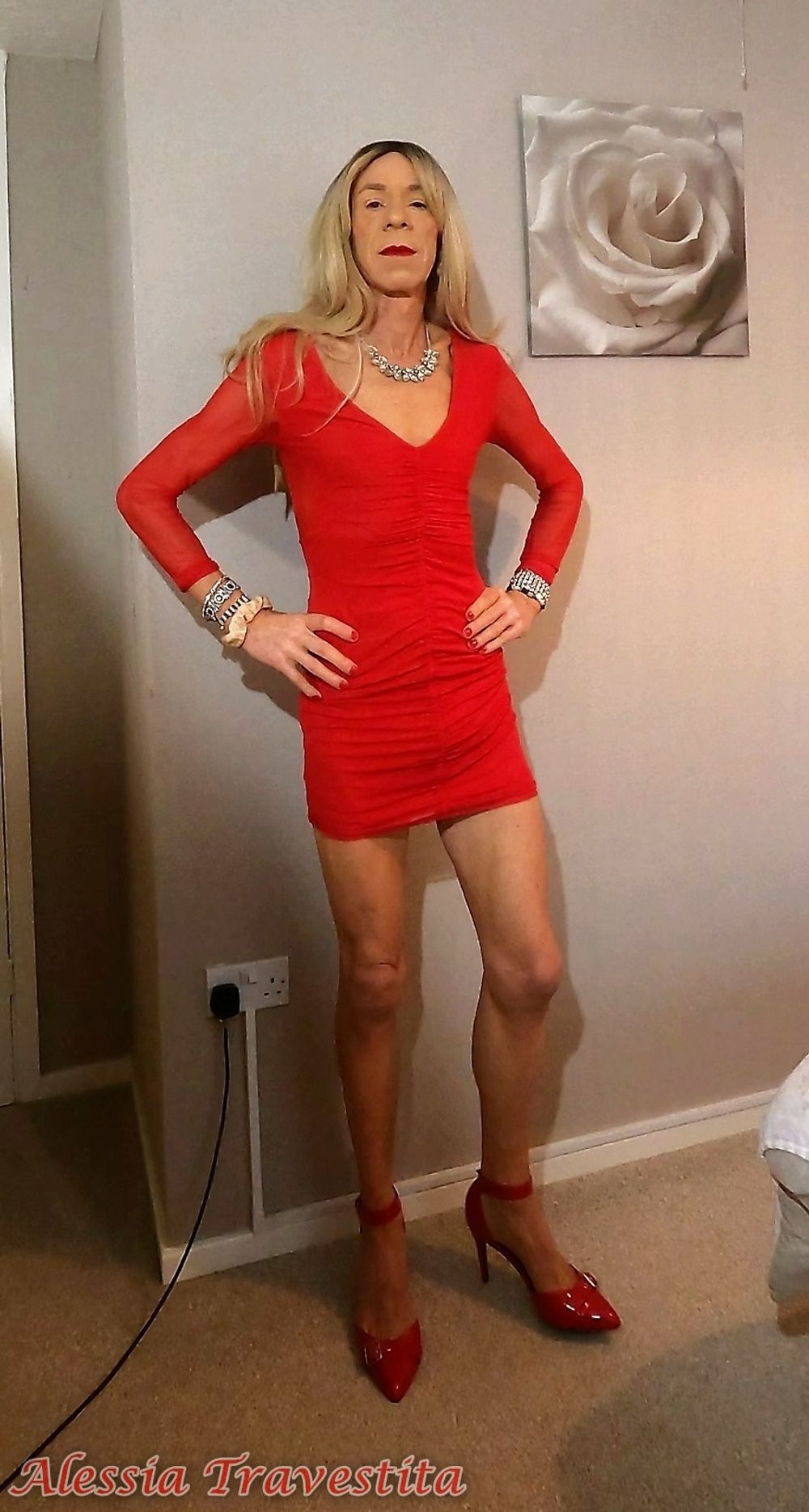 64 Alessia Travestita in Sheer Red Dress #17