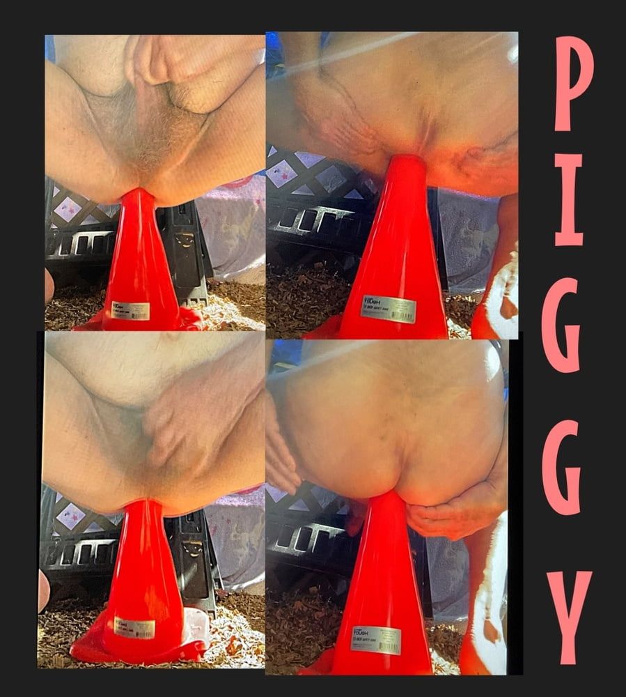 Piggy fucks a traffic cone 