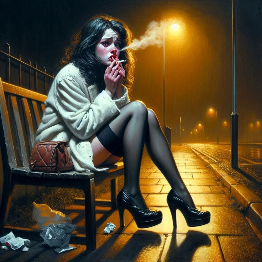Crying and smoking ladies in Stockings  #30