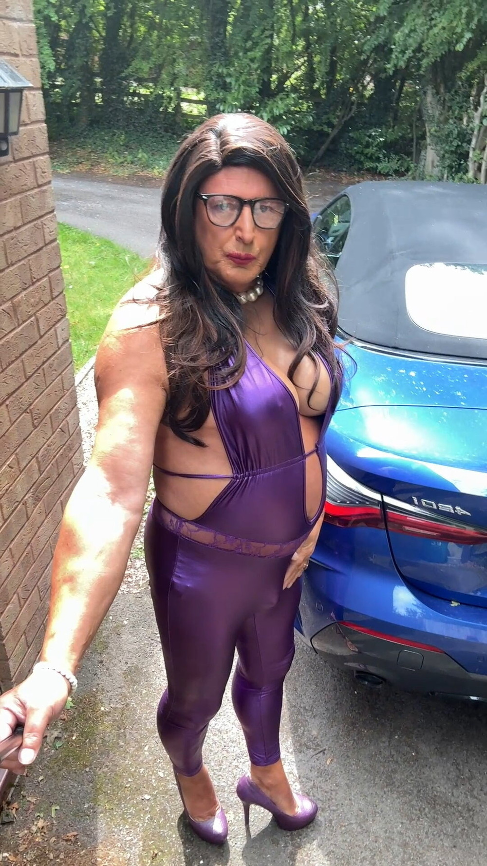Sexy Crossdresser kellycd2022 in purple pvc catsuit and heel #15
