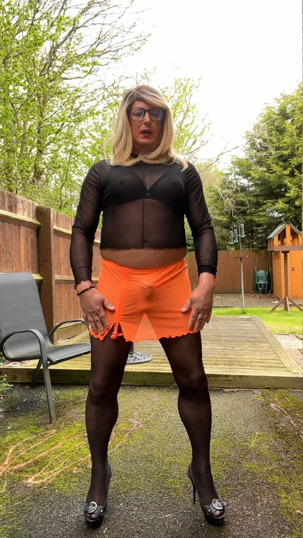 Amateur crossdresser Kellycd2022 in sexy black seamless hose #30