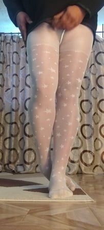 Teen white pantyhose with stars