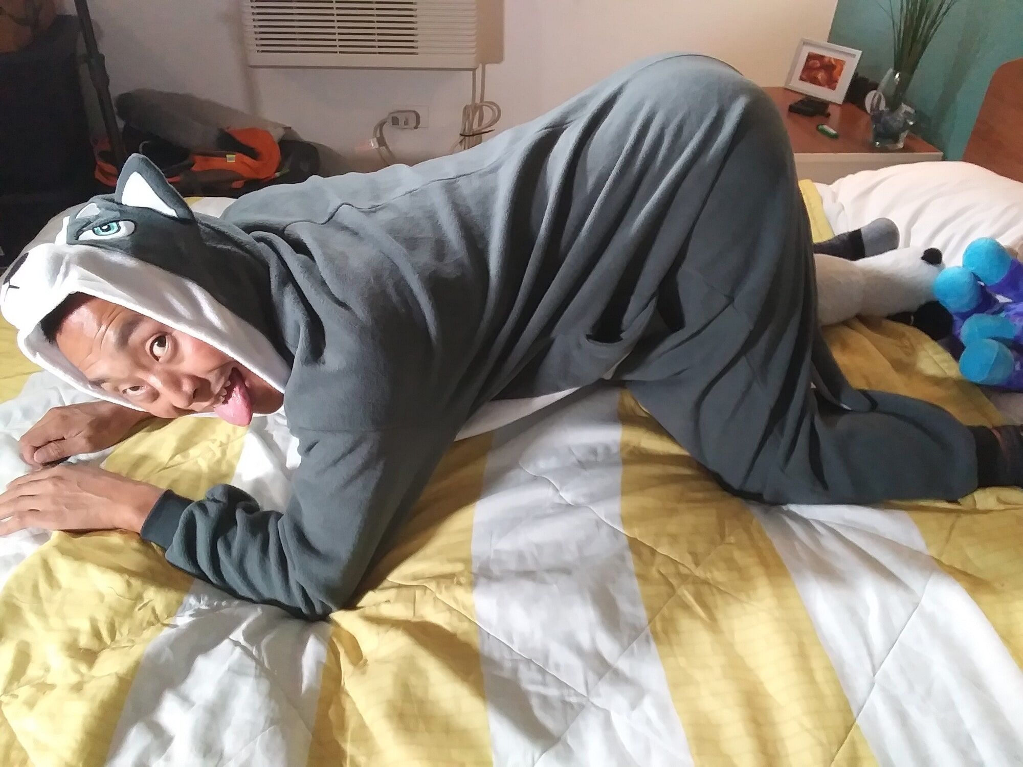 Hot asian boy wearing furry onesies and shiny undies #32