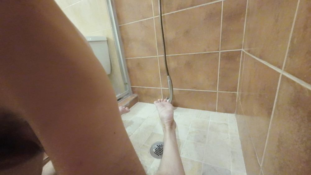 Amateur guy jerks off his uncut huge cock standing on knees #15
