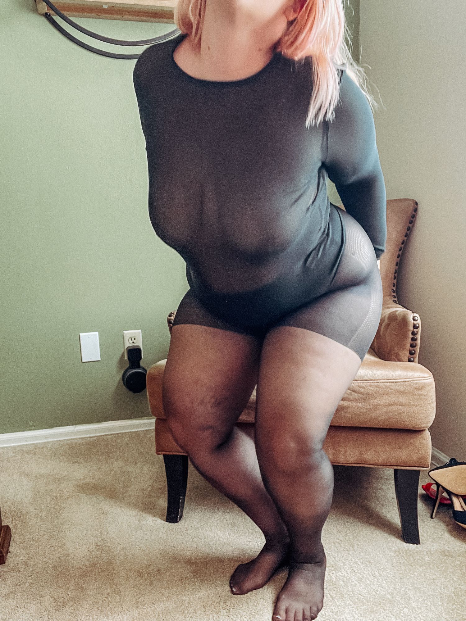 Gorgeous BBW in a black body suit see through Lace Sheer #5