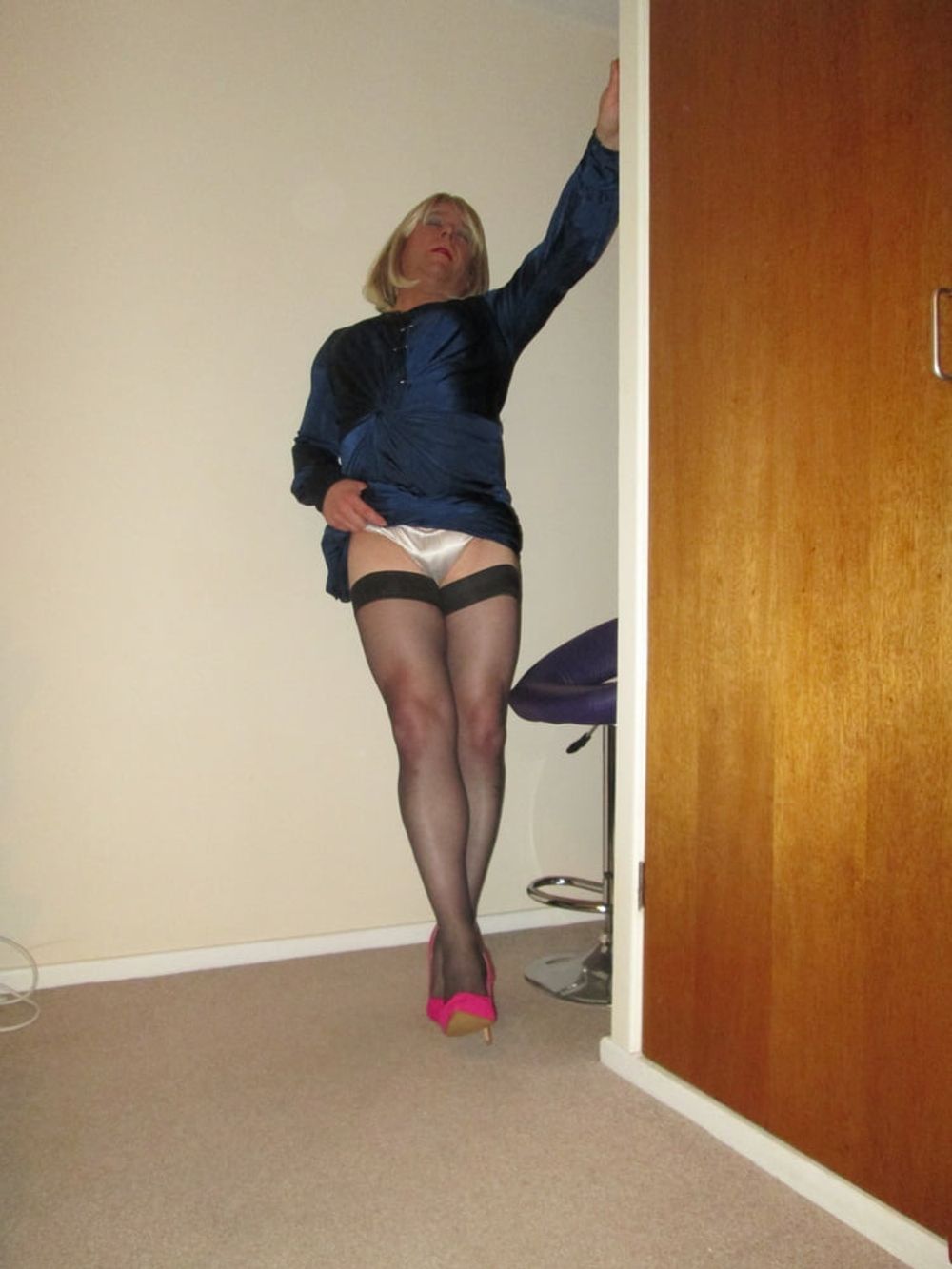 SISSY SATIN DRESS AND PINK HEELS #11