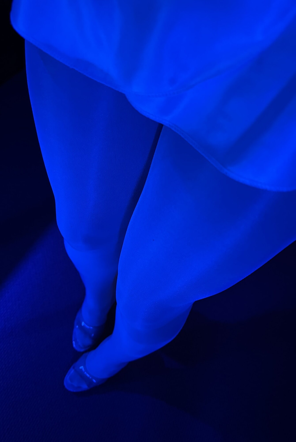 My Legs In Shiny White Pantyhose Layers And High Heels #16