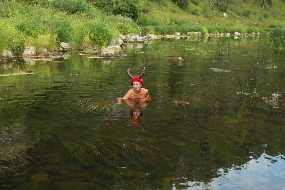 With Horns In Red Dress In Shallow River #56
