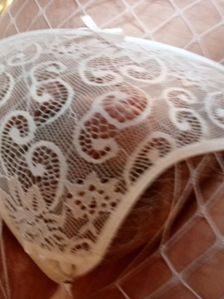 White fishnet body stocking lacey panties and dildo #10