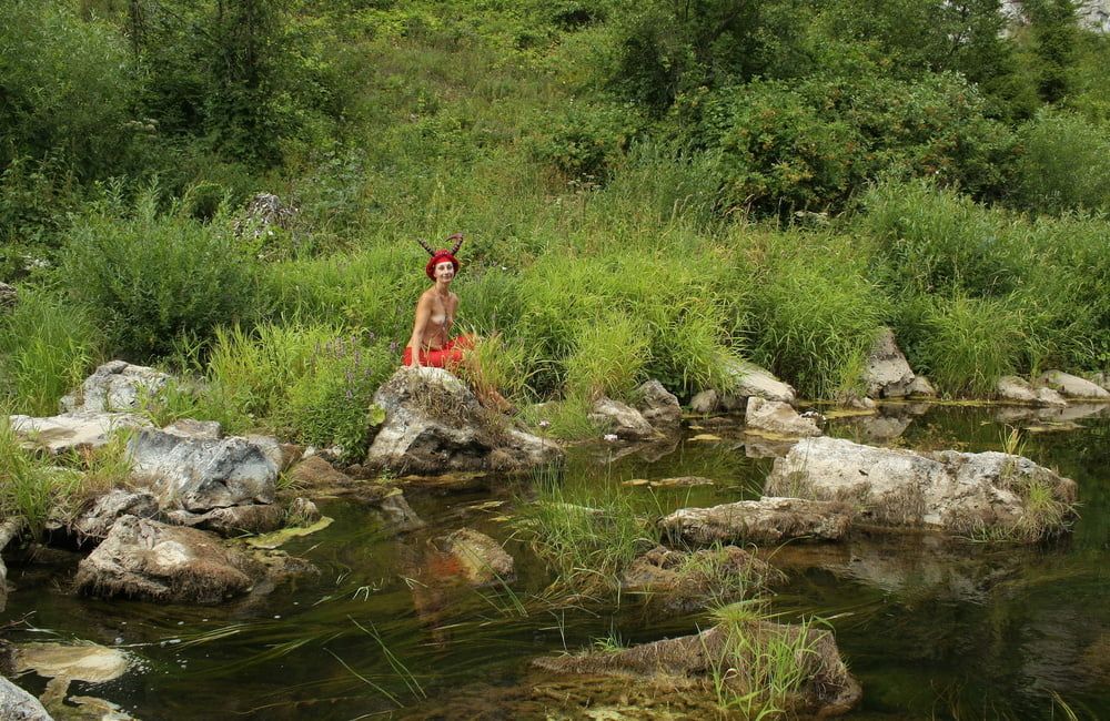 With Horns In Red Dress In Shallow River #20