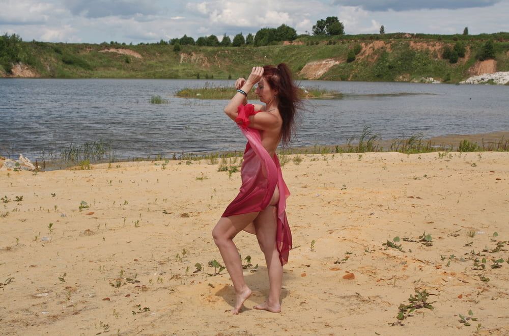 Red Shawl on White sand #15