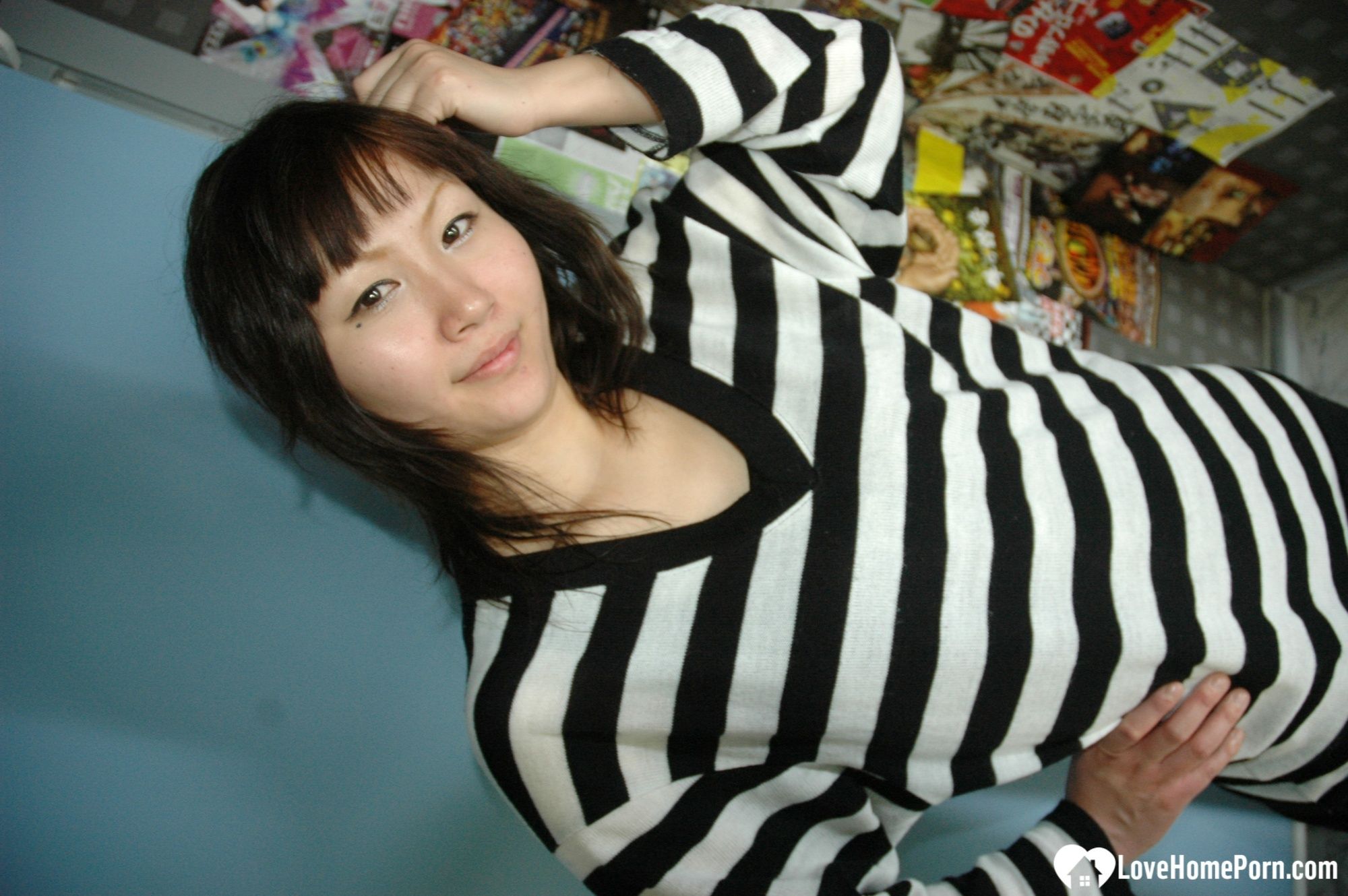 Hot Asian strips pantyhose and does sexy poses #15