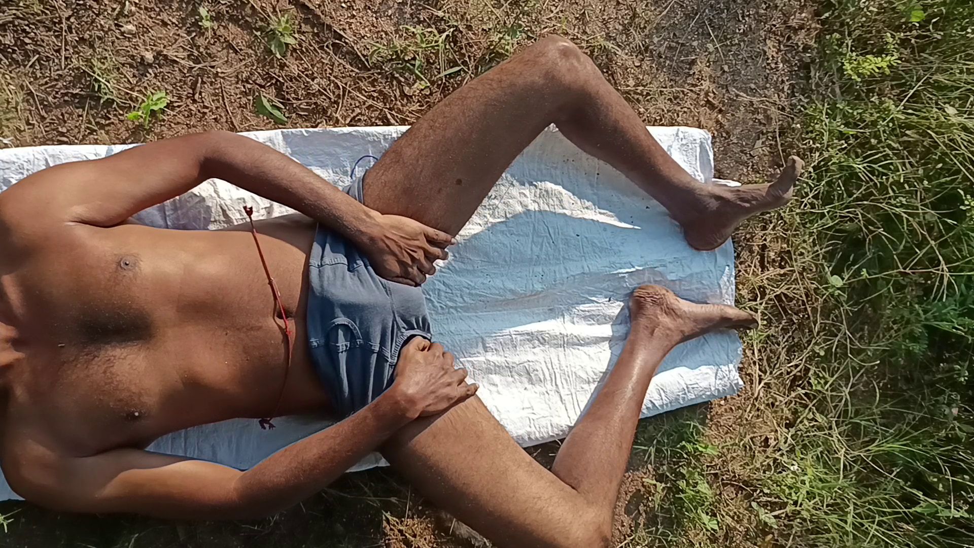 Very Sexy Indian Man Cumshot at Outdoor Field, Top View, Aer #15