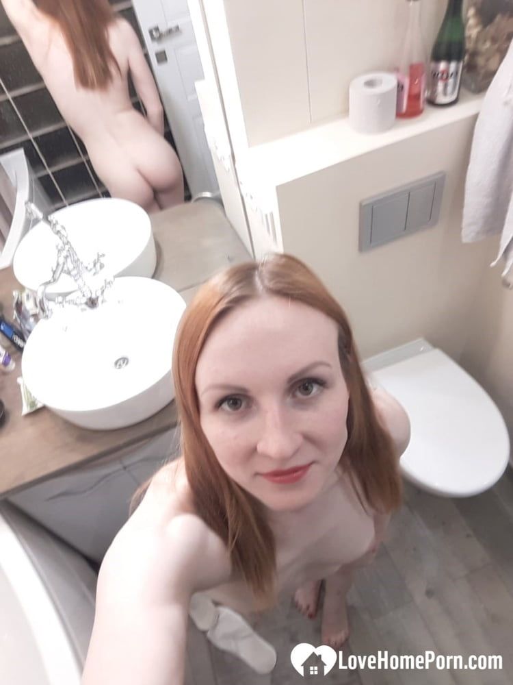 Skinny redhead with small tits in the mirror #35