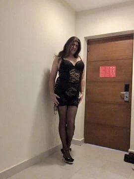 black dress and fishnets         