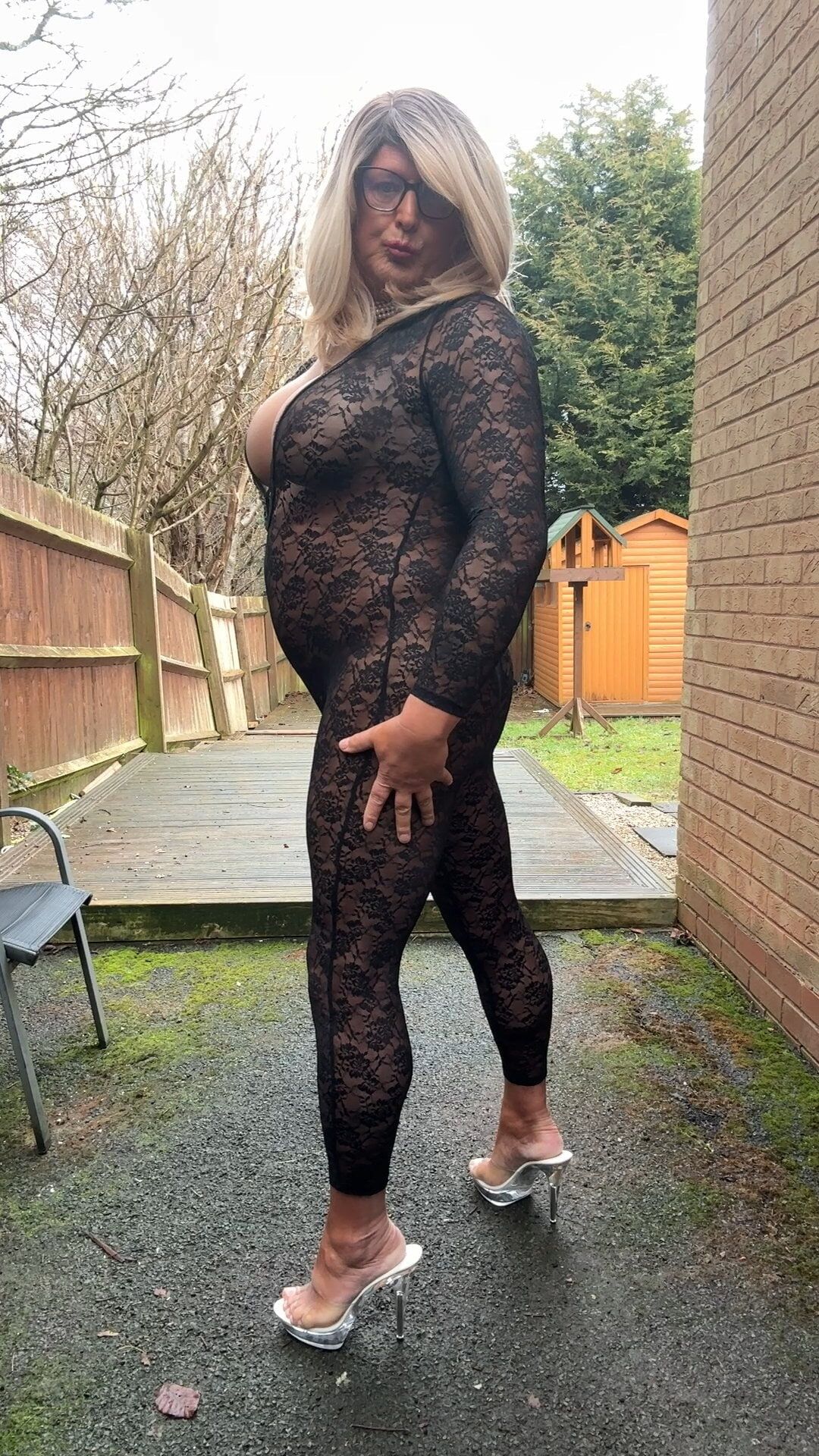 Sexy Crossdresser kellycd2022 in black lace catsuit  #24