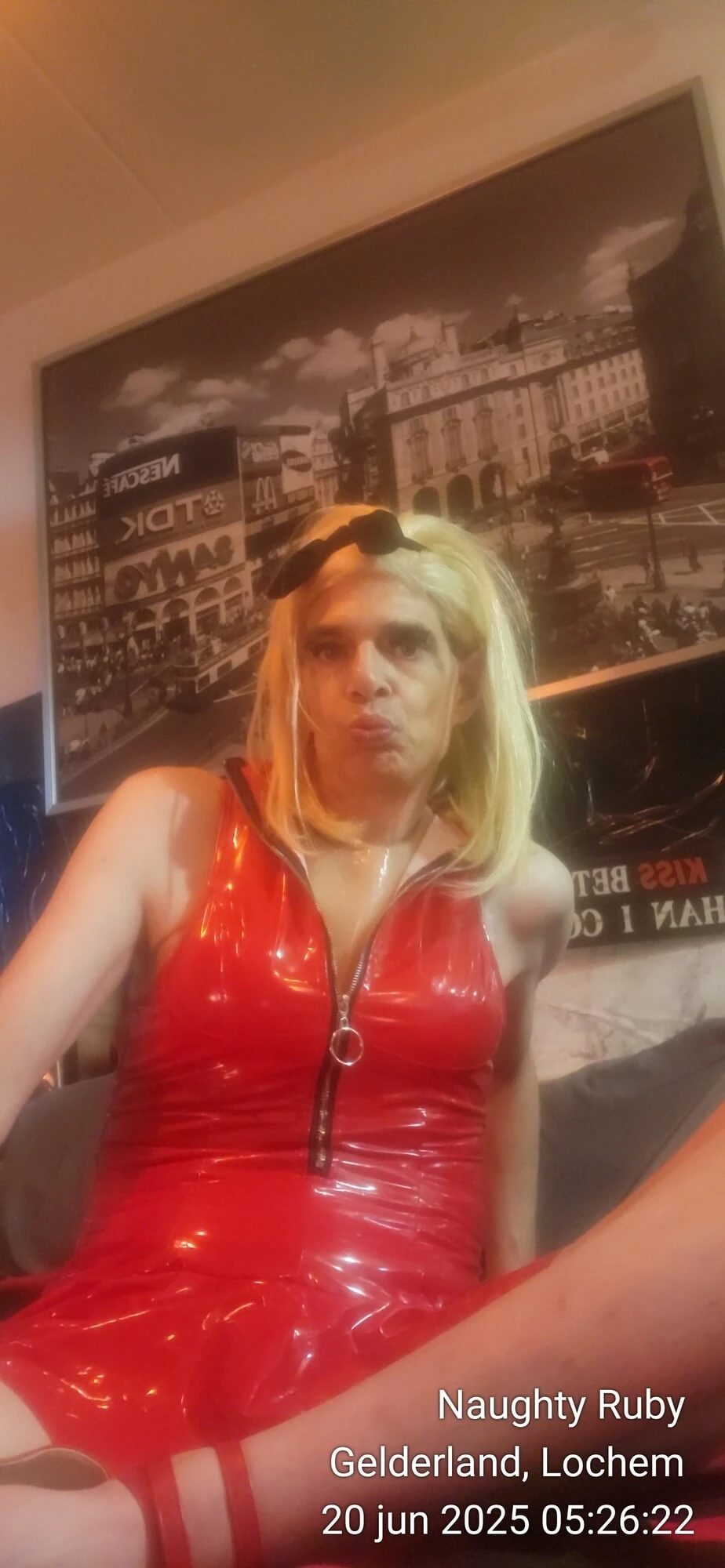 Red latex mini dress #5