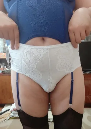 myself in new lingerie and blue corset         