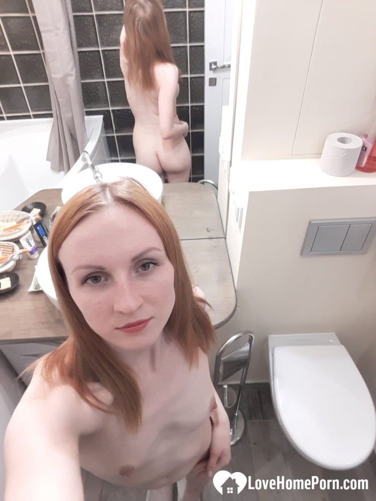 Skinny redhead with small tits in the mirror #28