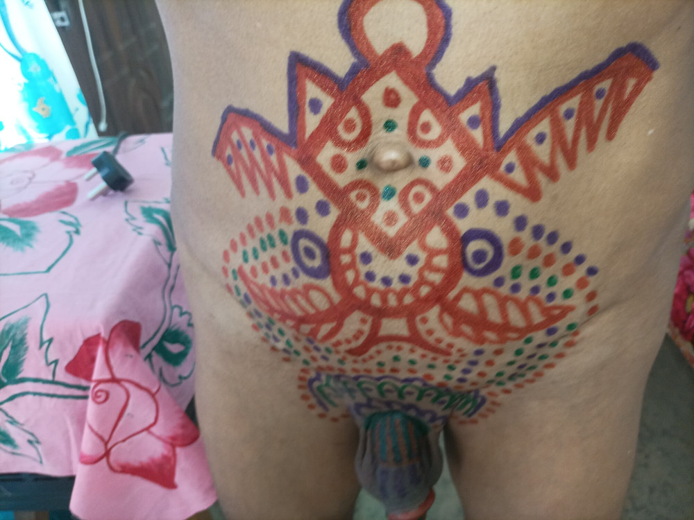 Sissy belly tattoo and coloured cock #14