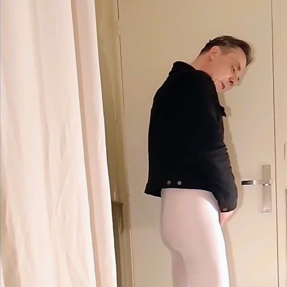 Cock stroking and handjob in white open pantyhose #7