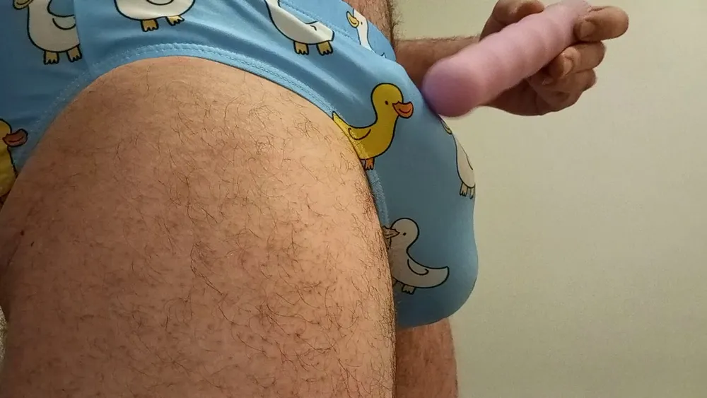 Small penis bulge cum in cute duck speedo, brief, trunks. #27