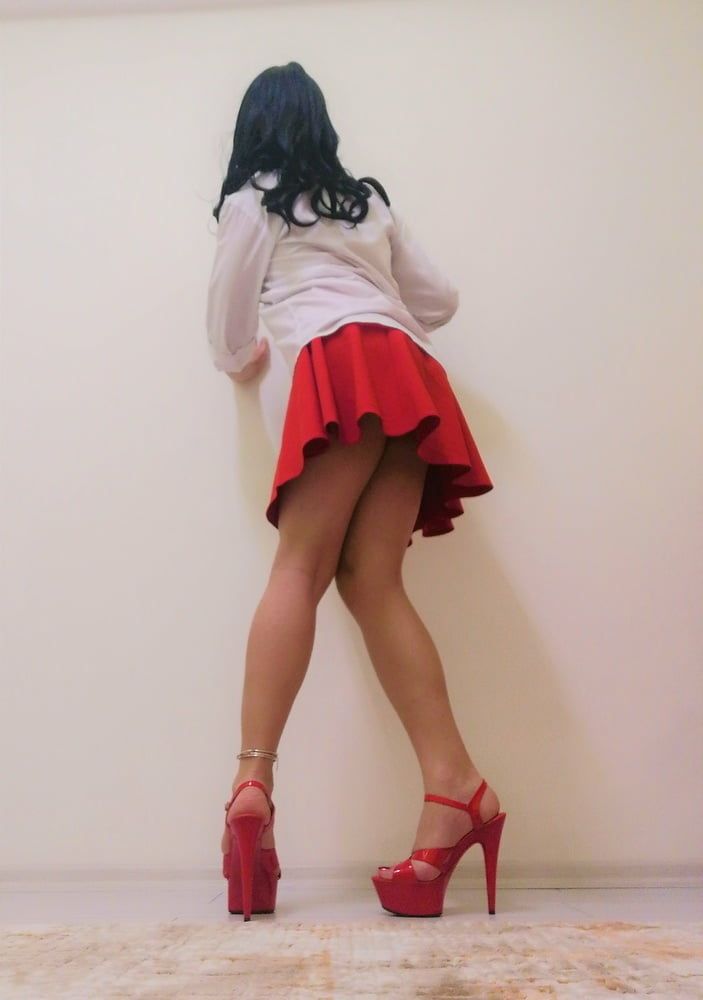 Red Skirt & Platform Heels #17