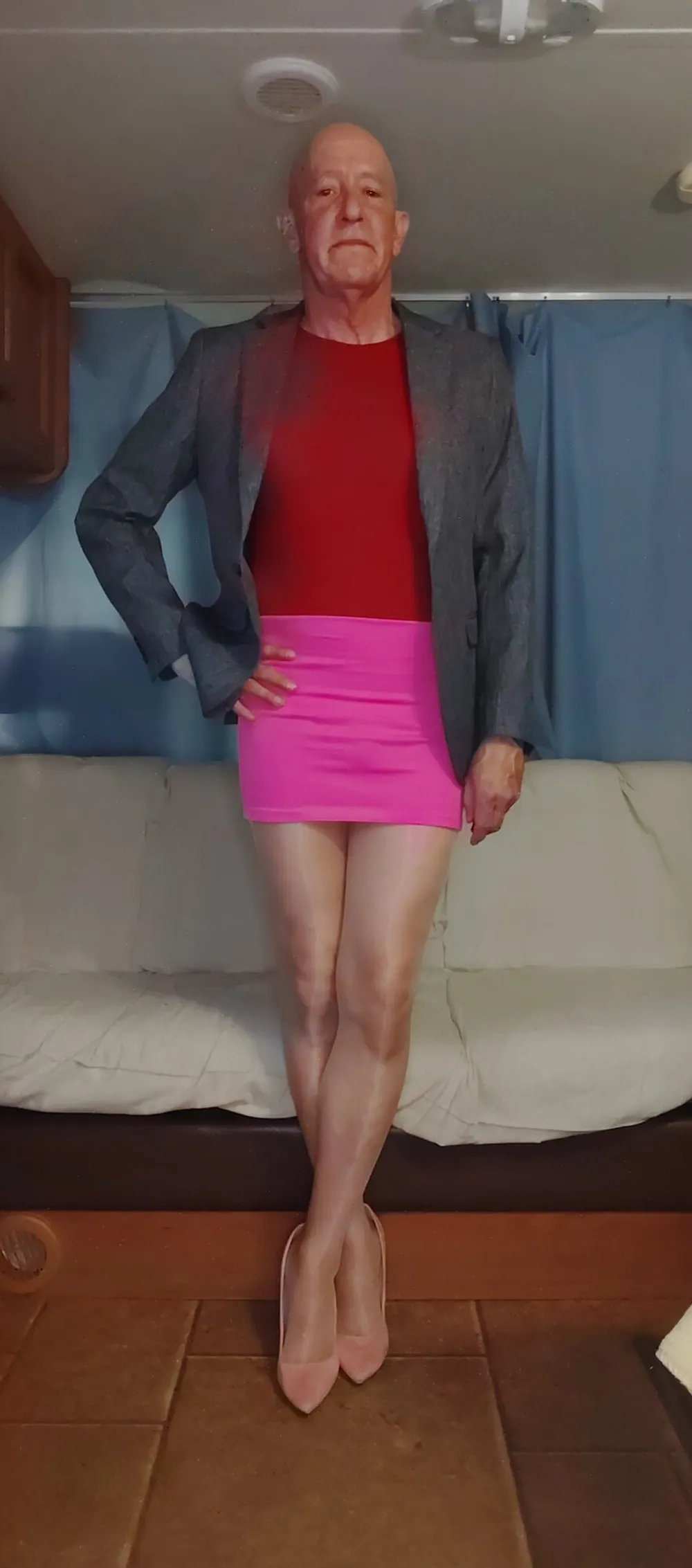 Faggot Andrew Brown in Skirt, Pantyhose and Heels #4